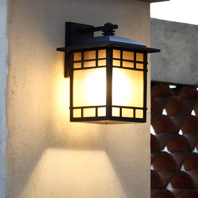 LED381Square Retro Waterproof Yellow Glass Shade Vintage Outdoor Wall Lights